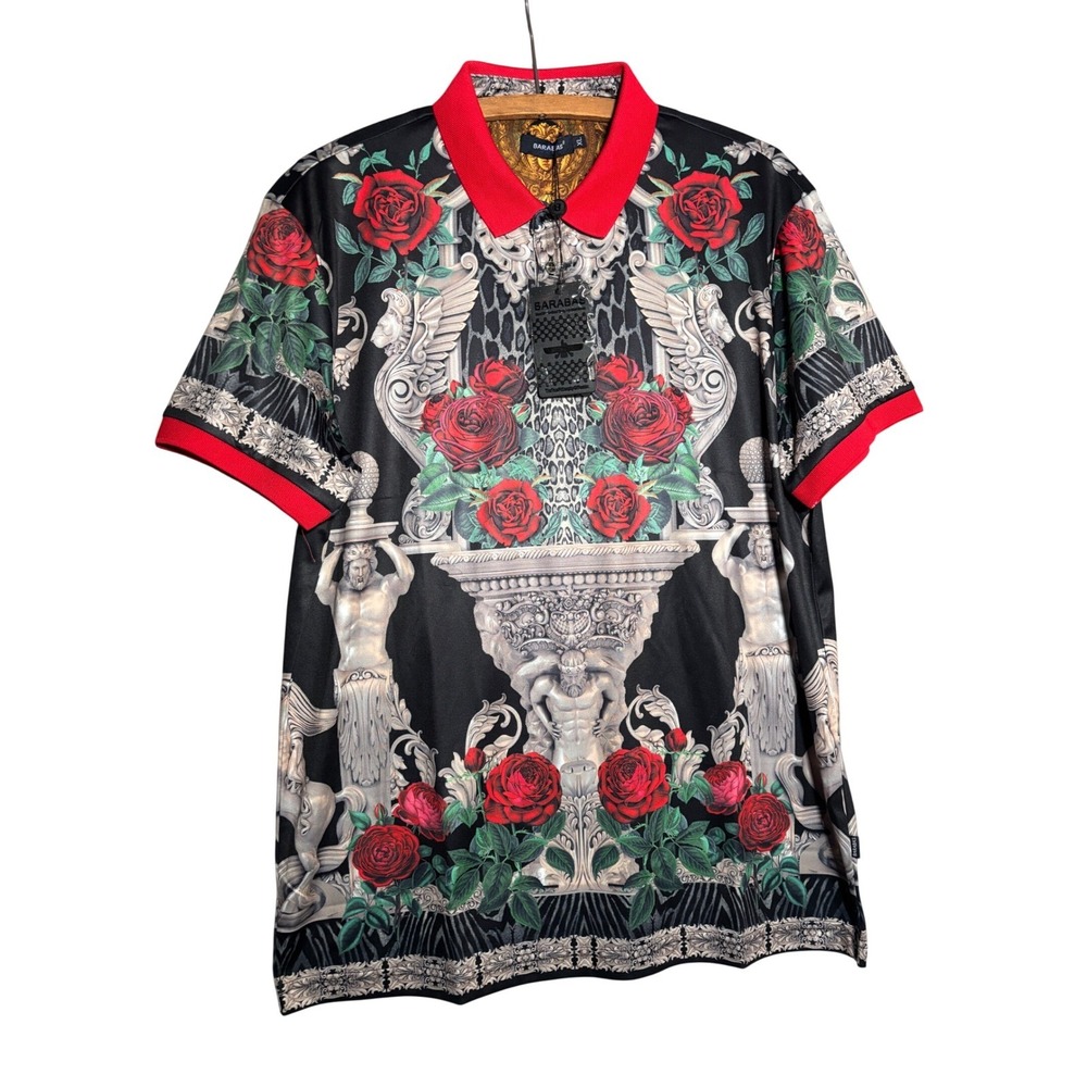 NWT Barabas Mens Baroque Rose Statue Print Polo Shirt XL NEW Y2K Streetwear City